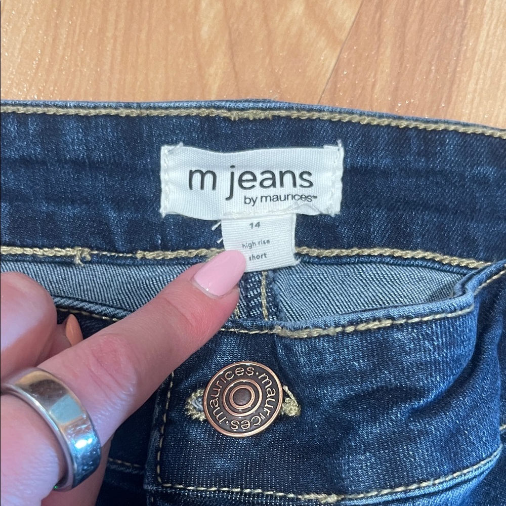 Maurices Navy Jean Shorts with White Lace - Picture 2 of 5